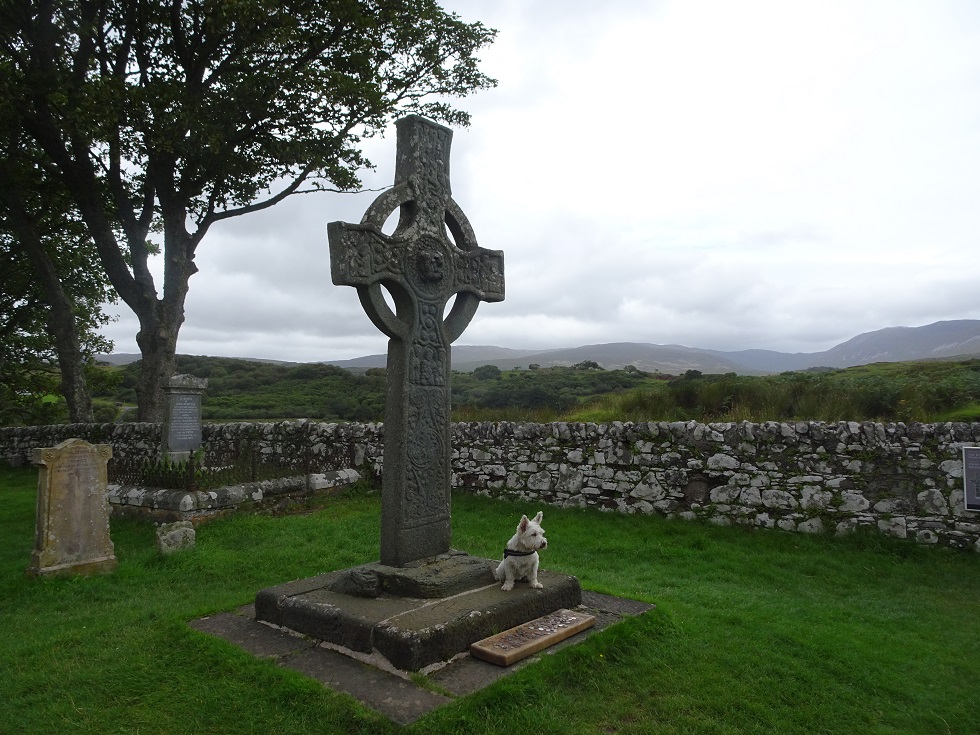 poppy the westy on the Kildalton Cross