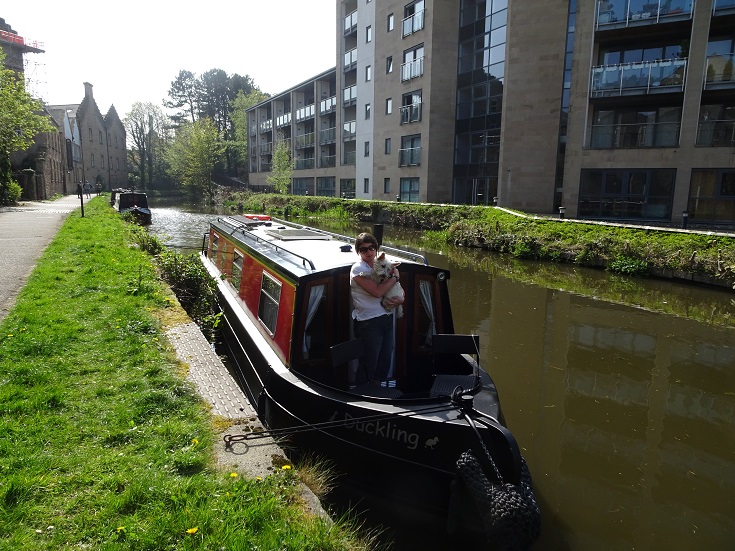 me mum on canal boat moored in lancaster