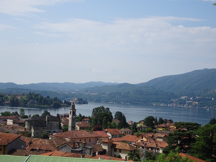 the town of Pettenasco with Lake orta in the distance