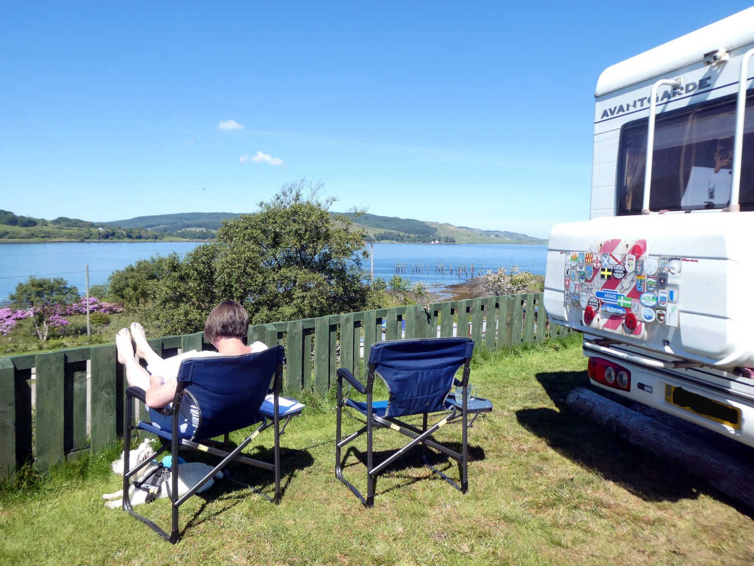 Poppy the westie and Mum at camp in Salen Mull 2022