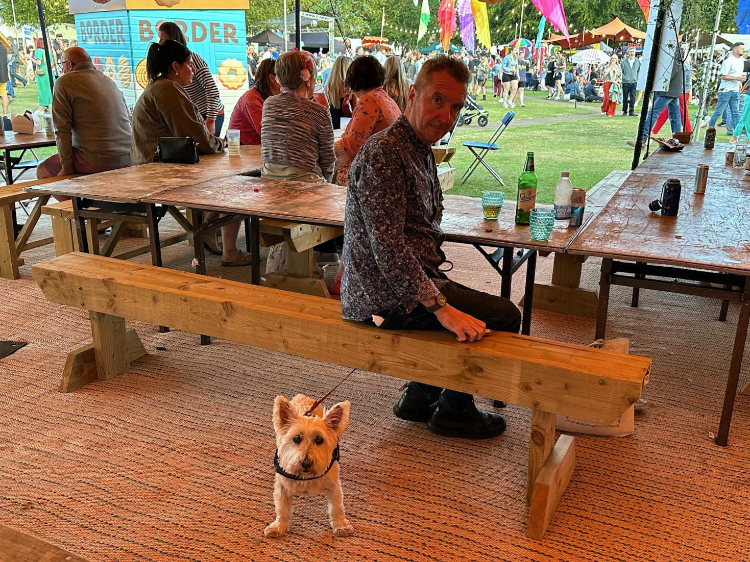 poppy the westie with dad at fringe by the sea